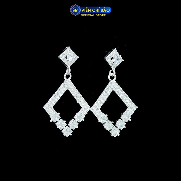Bông tai bạc nữ hình thoi lấp lánh chất liệu bạc 925 thời trang phụ kiện trang sức nữ Viễn Chí Bảo B400463