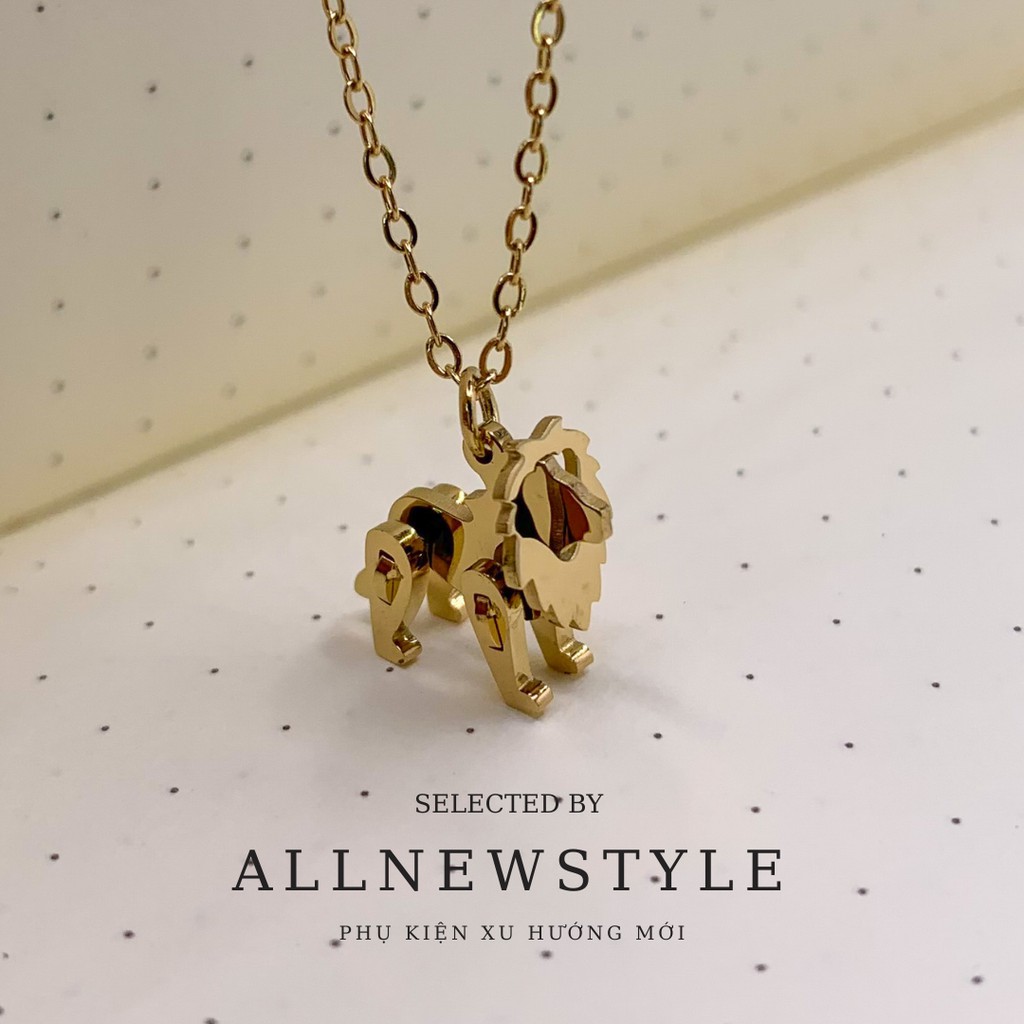 Dây chuyền thép Voi và Sư Tử mạ vàng 18K Allnewstyle