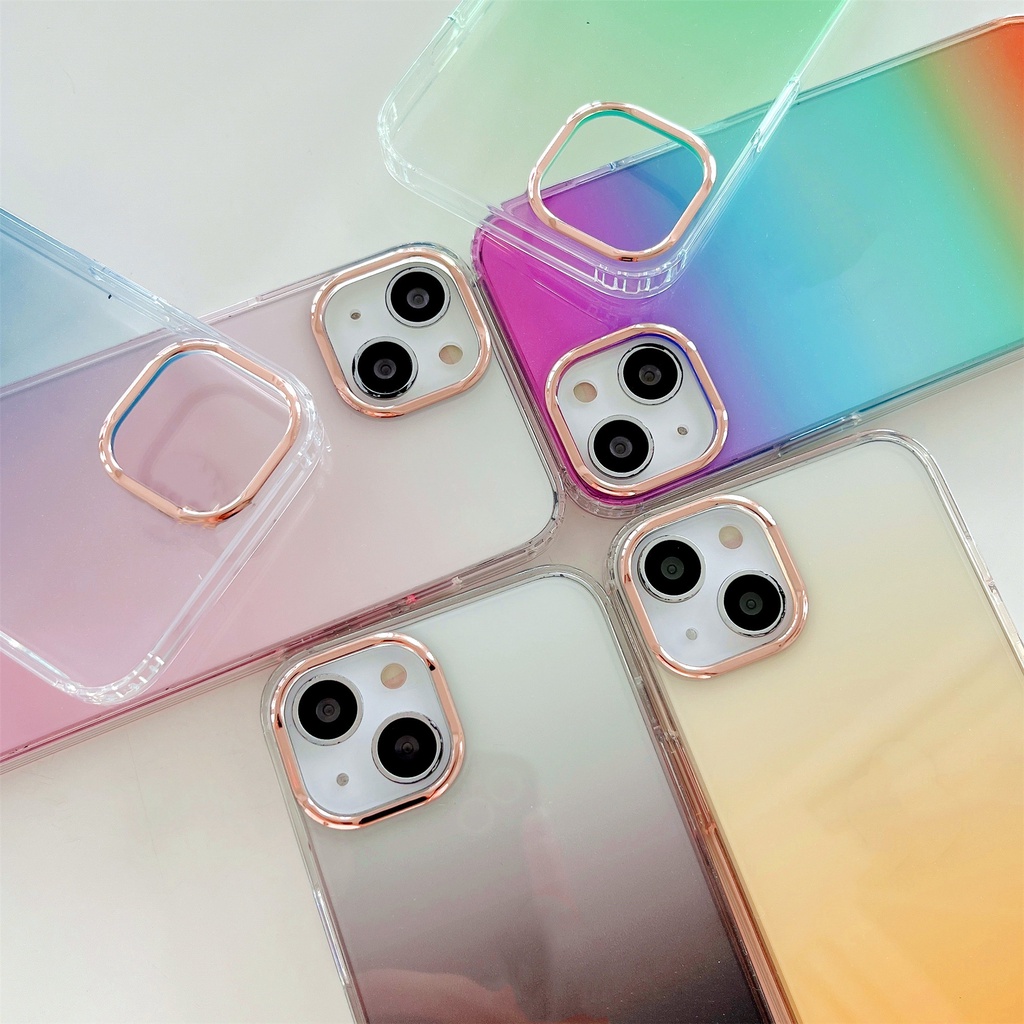 Ốp Điện Thoại Cứng Trong Suốt Màu Sắc Cầu Vồng Cho iPhone 13 Pro MAX 12 11 Pro MAX