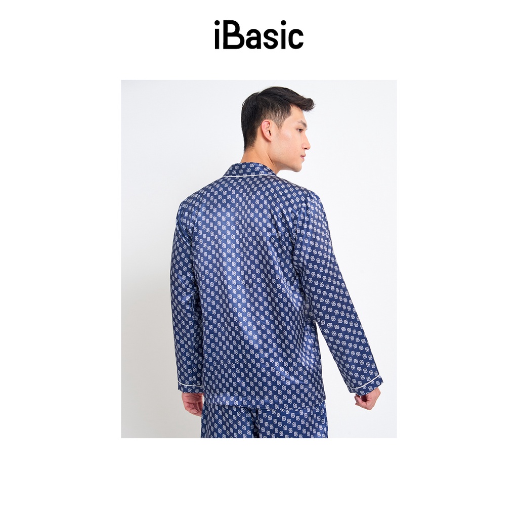 Bộ pyjama nam lụa Satin dài hoạ tiết icon iBasic HOMM016T và HOMM016B