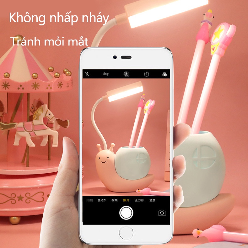 Đèn Học Đèn Học Tích Điện Chống Cận Hình Ốc Sên Mini Cho Bé Xoay 360