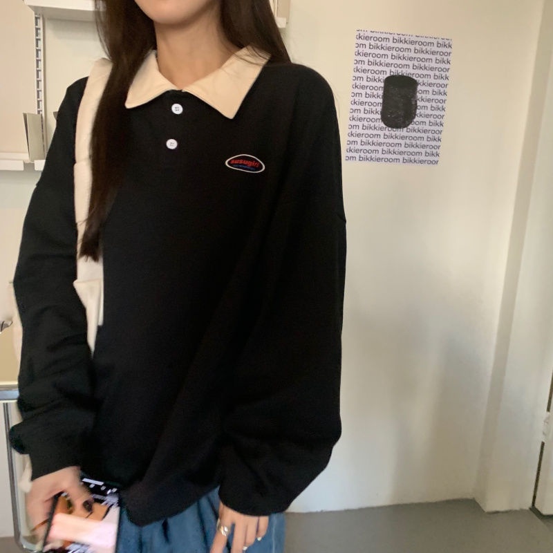 Áo Sweater Cổ Polo Dáng Rộng Thời Trang Mùa Đông Hàn Quốc Dành Cho Nữ