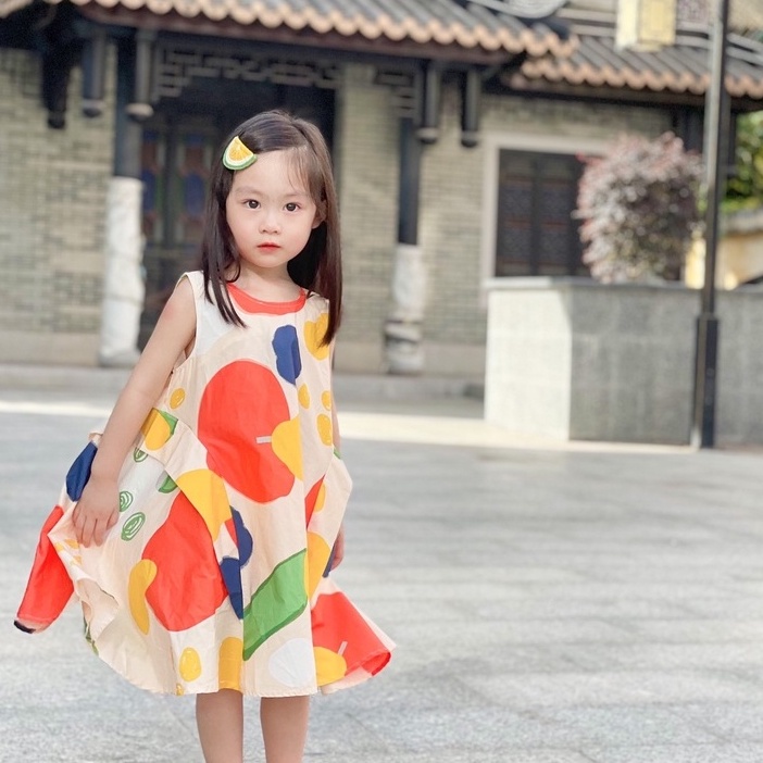 Đầm bé gái váy sát nách họa tiết sặc sỡ dáng xòe size nhỡ G17