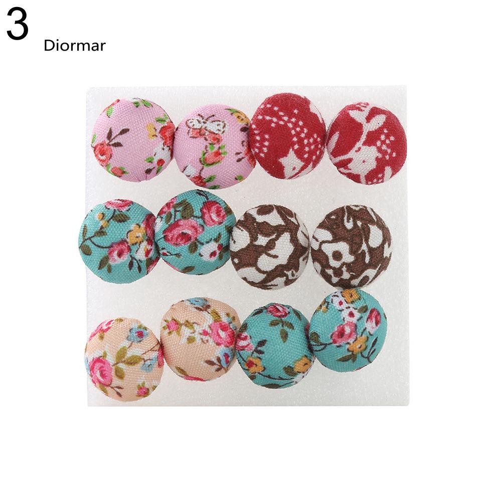 Bộ 6 đôi khuyên tai hình nút áo phong cách vintage đáng yêu