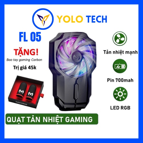Quạt tản nhiệt gaming cho điện thoại MEMO FL05 | RGB | 500 mAh | Công nghệ làm mát lốc xoáy làm mát giảm nhiệt nhanh