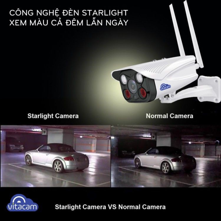 Camera IP Wifi Vitacam VB720 Pro Ngoài Trời Hình Ảnh có màu cả Đêm và Ngày - Hàng Chính Hãng bảo hành 24 tháng