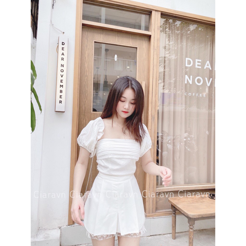 Chân váy viền ren đen/trắng