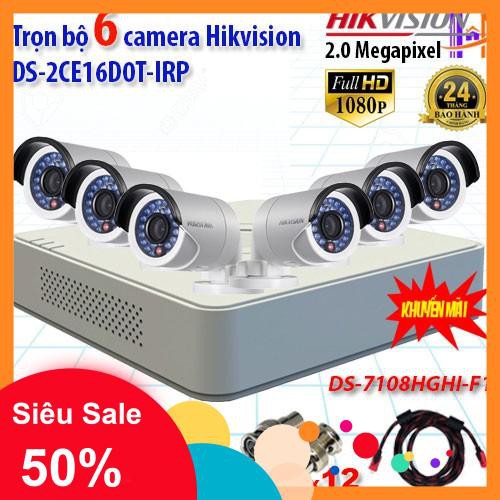 Camera Cao Cấp - Trọn bộ 6 camera Hikvision DS-2CE16D0T-IRP + DS-7108HGHI-F1 (2MP)