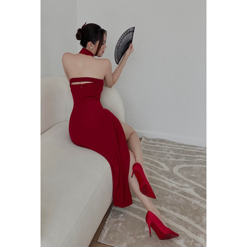 Đầm cổ yếm vạt chéo hở lưng thiết kế đi tiệc sang trọng - Bella