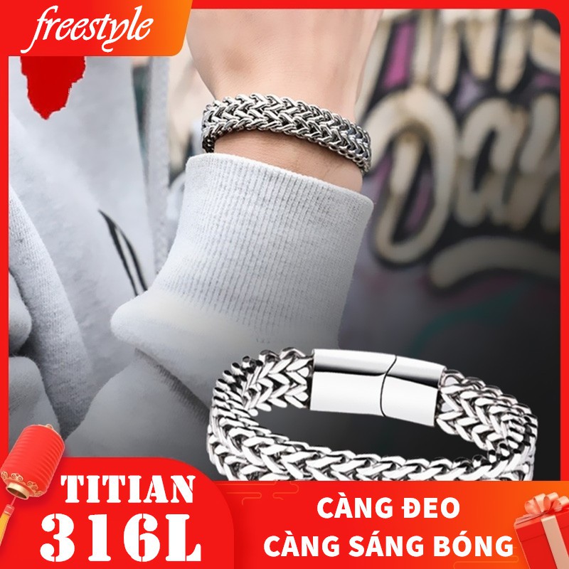 [Hàng loại 1] Vòng đeo tay/lắc tay nam dây xích bằng thép titan 316L cao cấp khóa cài nam châm (Cam kết chất lượng)