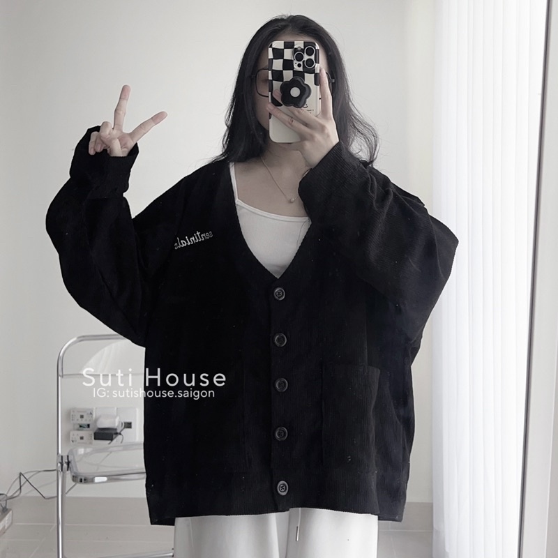 Áo Cardigan Nhung Gân 2 Màu Trắng Đen Form Rộng - Suti House