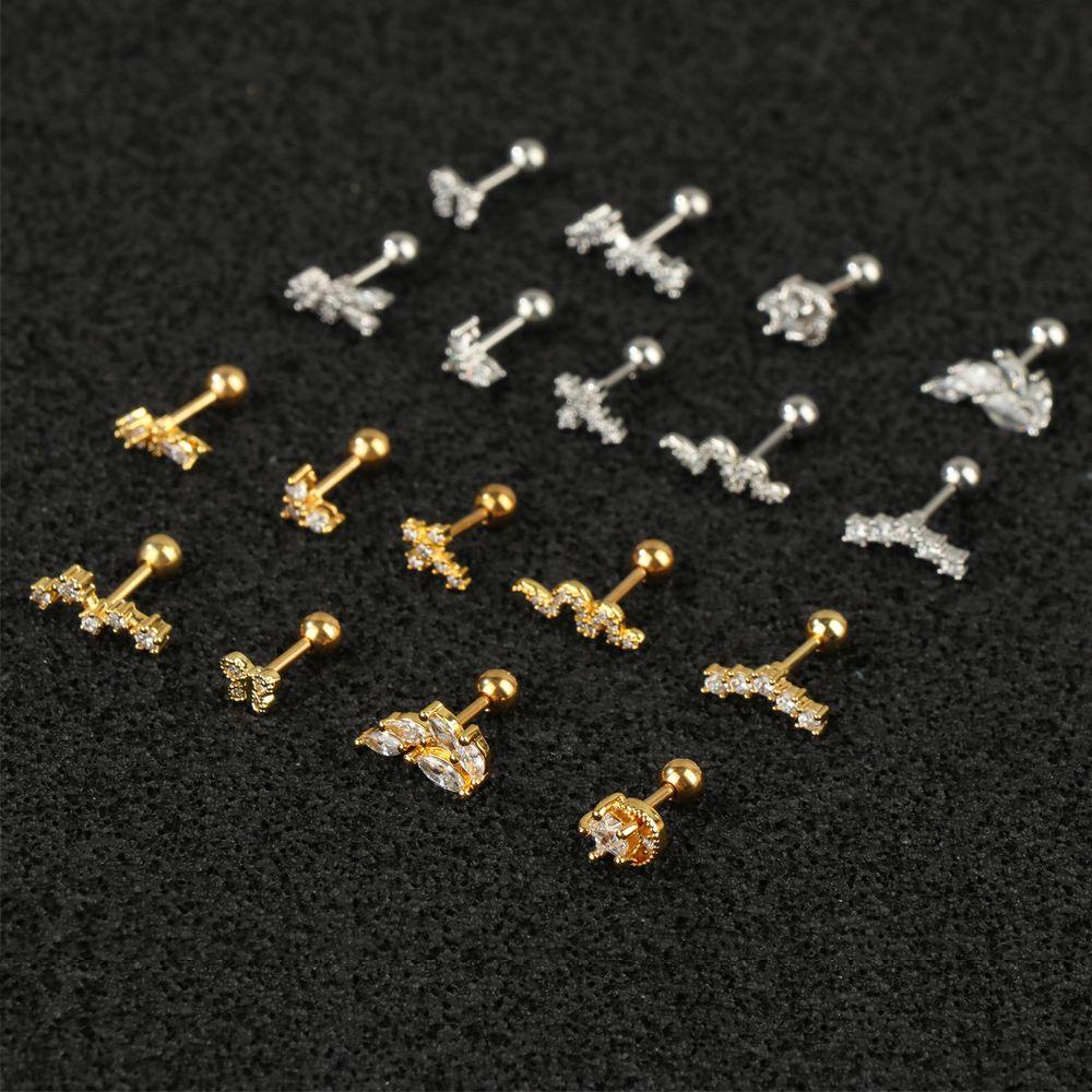 NEXTVN Khuyên Xỏ Cơ Thể Đính Đá Zircon Hình Trăng Sao Màu Sắc Vàng / Bạc Phong Cách Punk Cho Nữ
