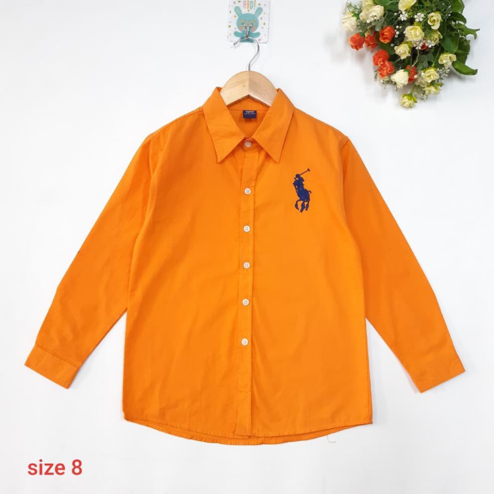 DG89-A-03- Áo somi tay dài bé trái, chất kate mềm, màu cam thêu hình, size bự, made in Việt Nam