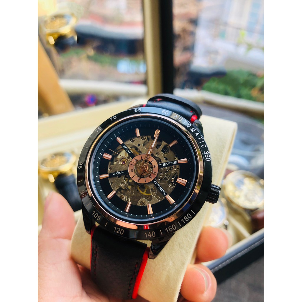 Đồng hồ cơ nam dây da cao cấp Tevise T868 full box, mặt kính sapphire chống xước, chống nước, bảo hành 03 năm