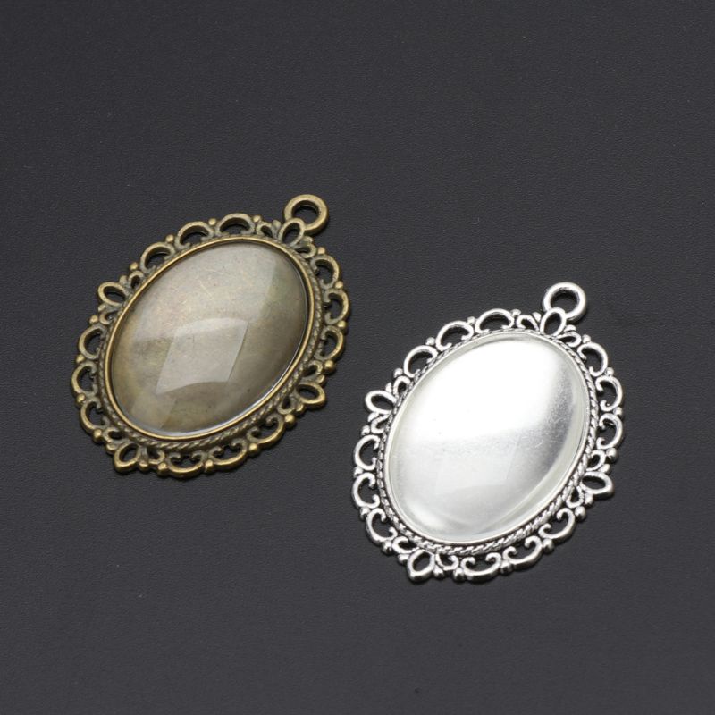 Set 10 Mặt Dây Chuyền Hình Oval Bằng Thủy Tinh Trong Suốt