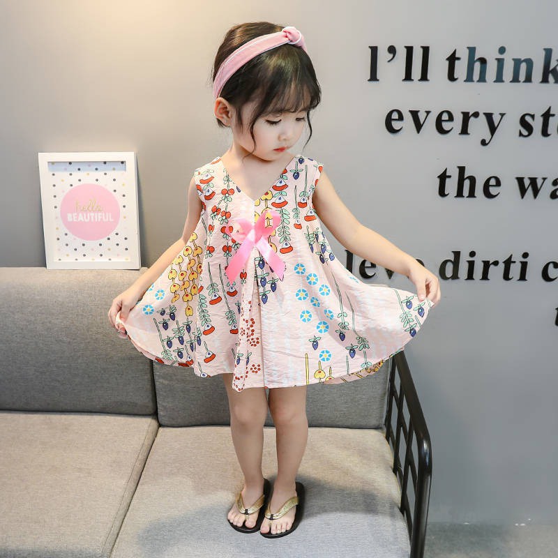 Đầm xòe 2 dây in hoa nhiều kiểu dáng thời trang cho bé 1-6 tuổi