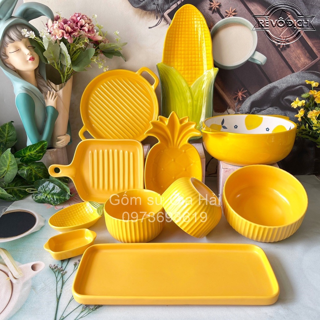 Bộ bát đĩa decor cao cấp ngô vàng