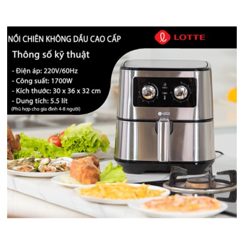 Nồi chiên không dầu Lotte 5,5 lít model LTS - AF5SM Phiên bản mới 2021 (BH 12 tháng)