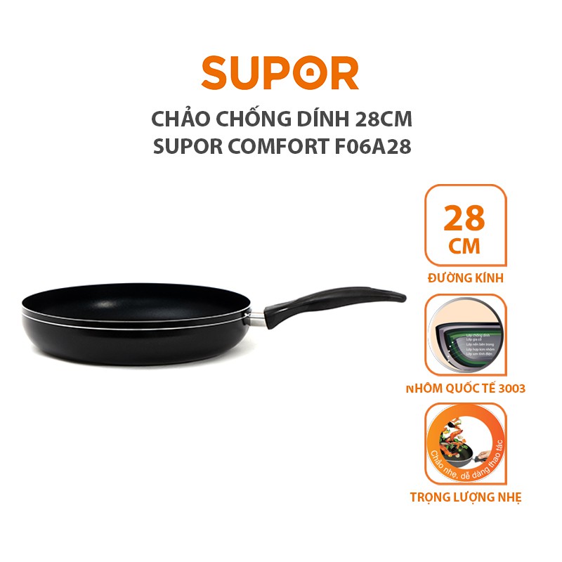 [Mã HLSEB10 giảm 10% tối đa 100K đơn 300K] Chảo chống dính Supor Comfort F06A28 28cm