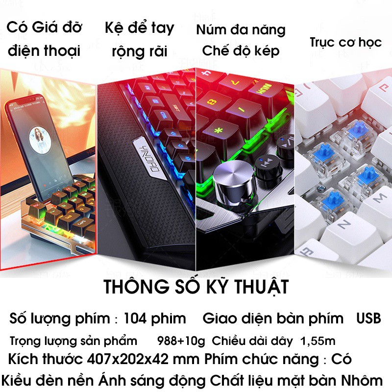 Bàn phím cơ gaming Latope bàn phím máy tính có dây Full Led RGB K100