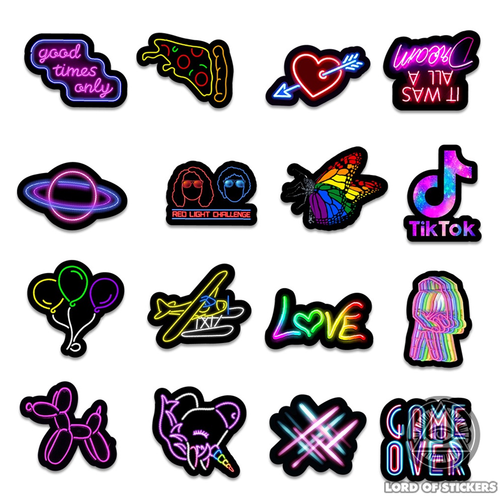 Set 50 Nhãn Dán Neon Graffiti Sticker Họa Tiết Hoạt Hình Cute Chống Thấm Nước Trang Trí Mũ Bảo Hiểm, Laptop, Vali, Sổ