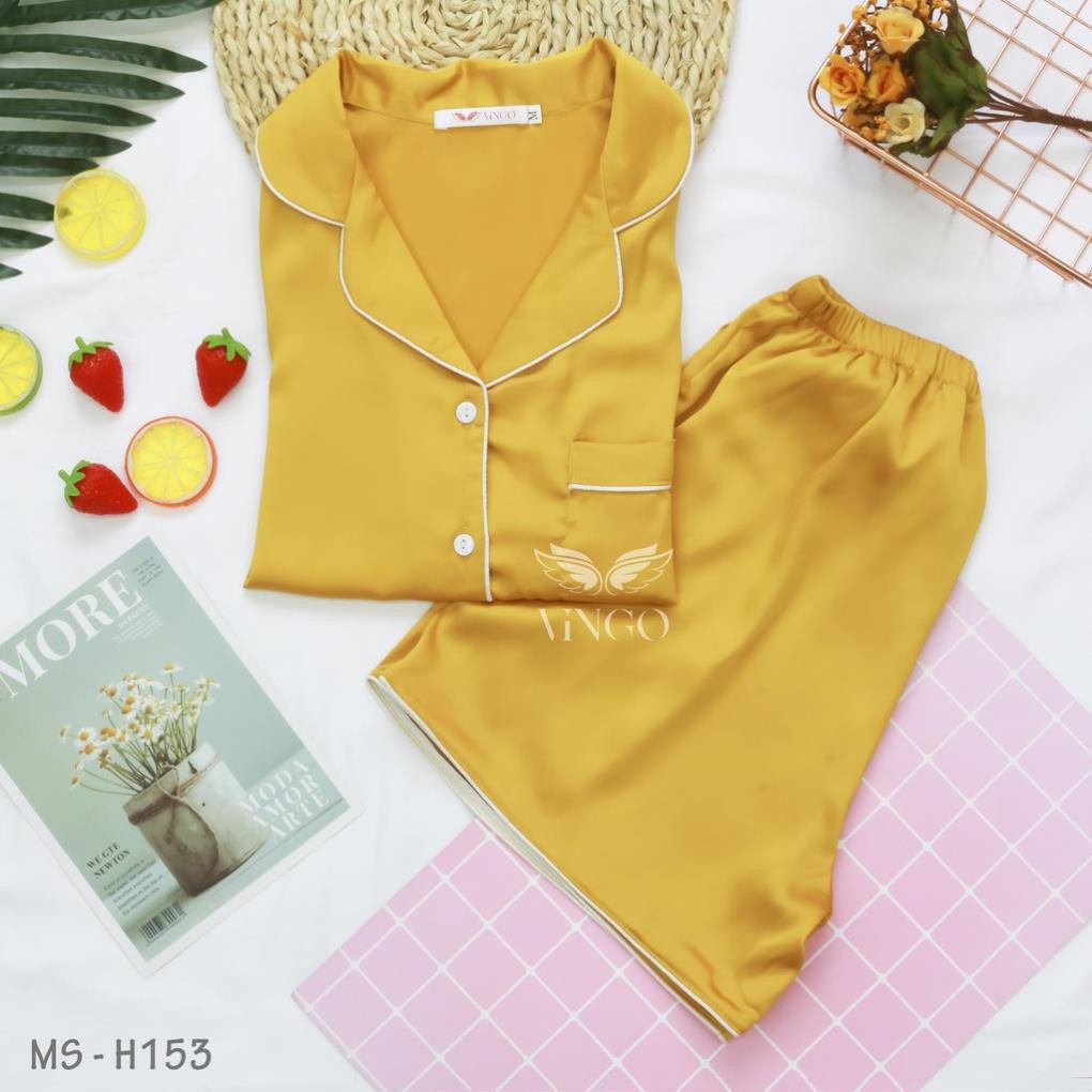 VINGO Bộ Pijama Lụa Cộc Trơn Cao Cấp Nhã Nhặn Nhiều Màu H153 Thương Hiệu VNGO 😍