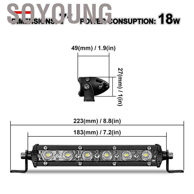 Thanh Đèn Led Kích Thước 7 Inch 18w 6 Led 6000 K Ip 67 Siêu Sáng Chất Lượng Cao