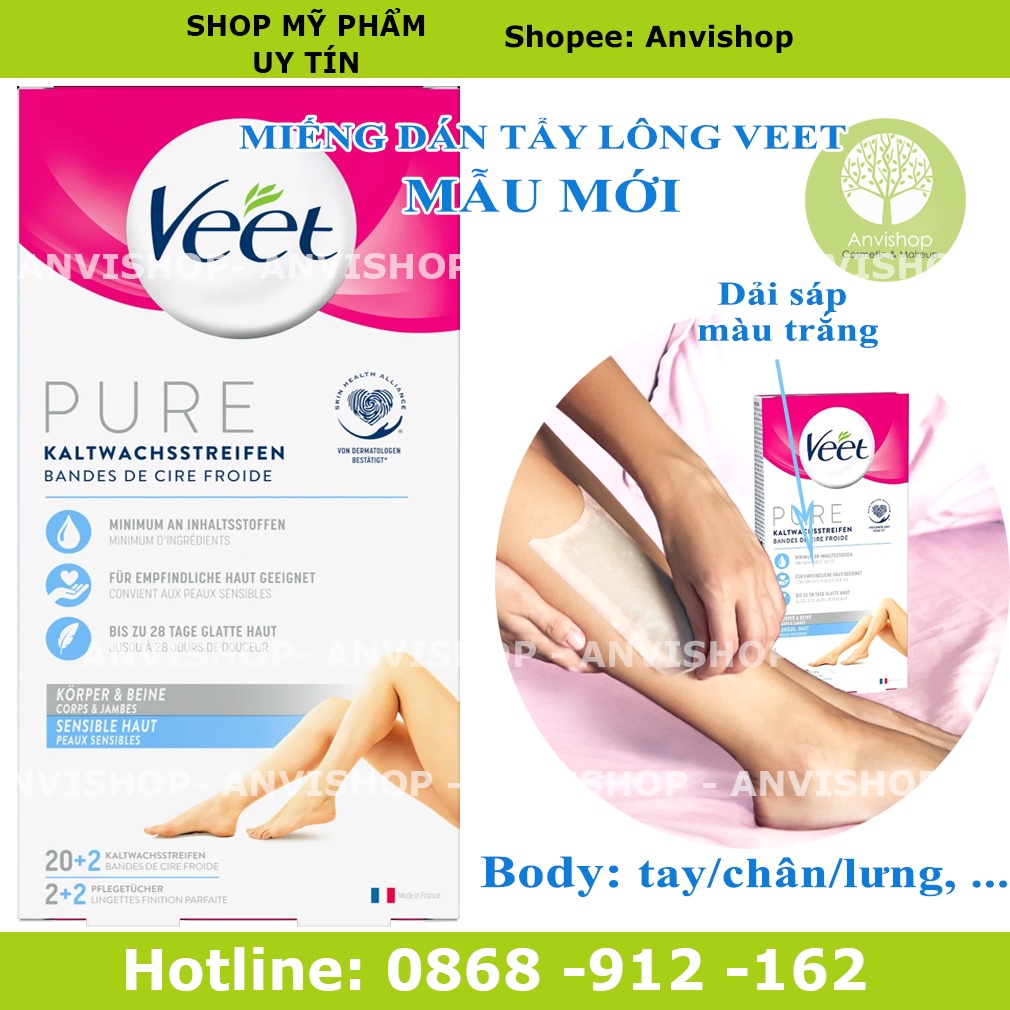 Miếng dán tẩy lông VEET dùng cho cơ thể / vùng kín / tay chân ANVISHOP - VEET Wax trips (veet body)