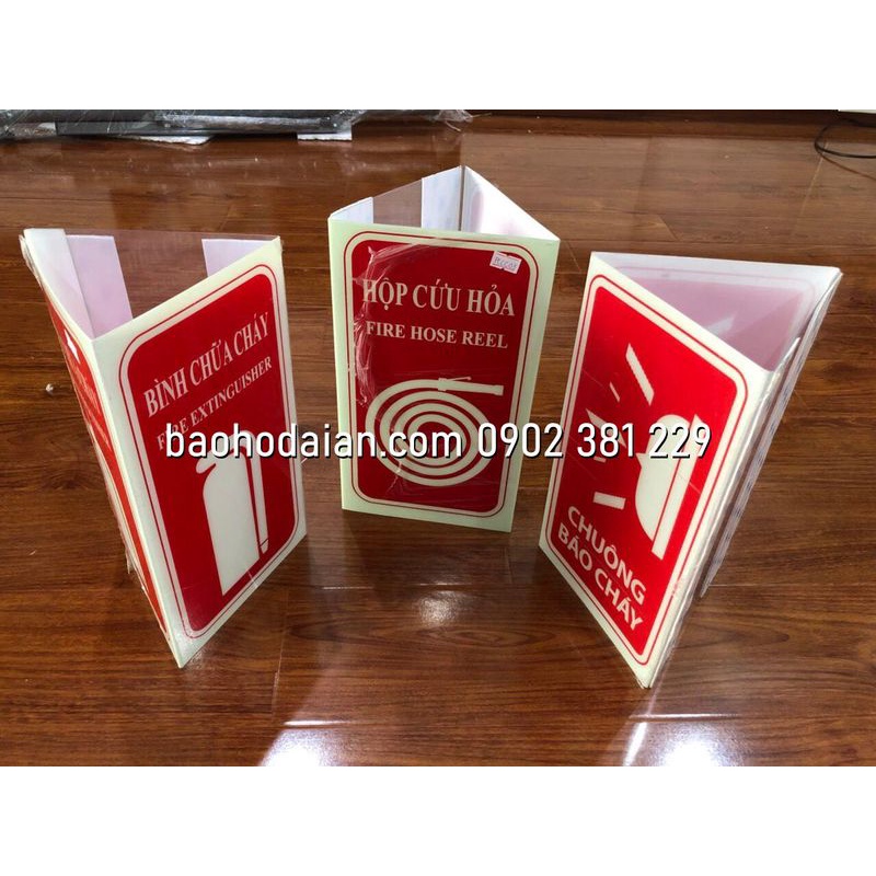 Biển báo dạ quang hộp tam giác hộp cứu hỏa, bình chữa cháy, chuông báo cháy