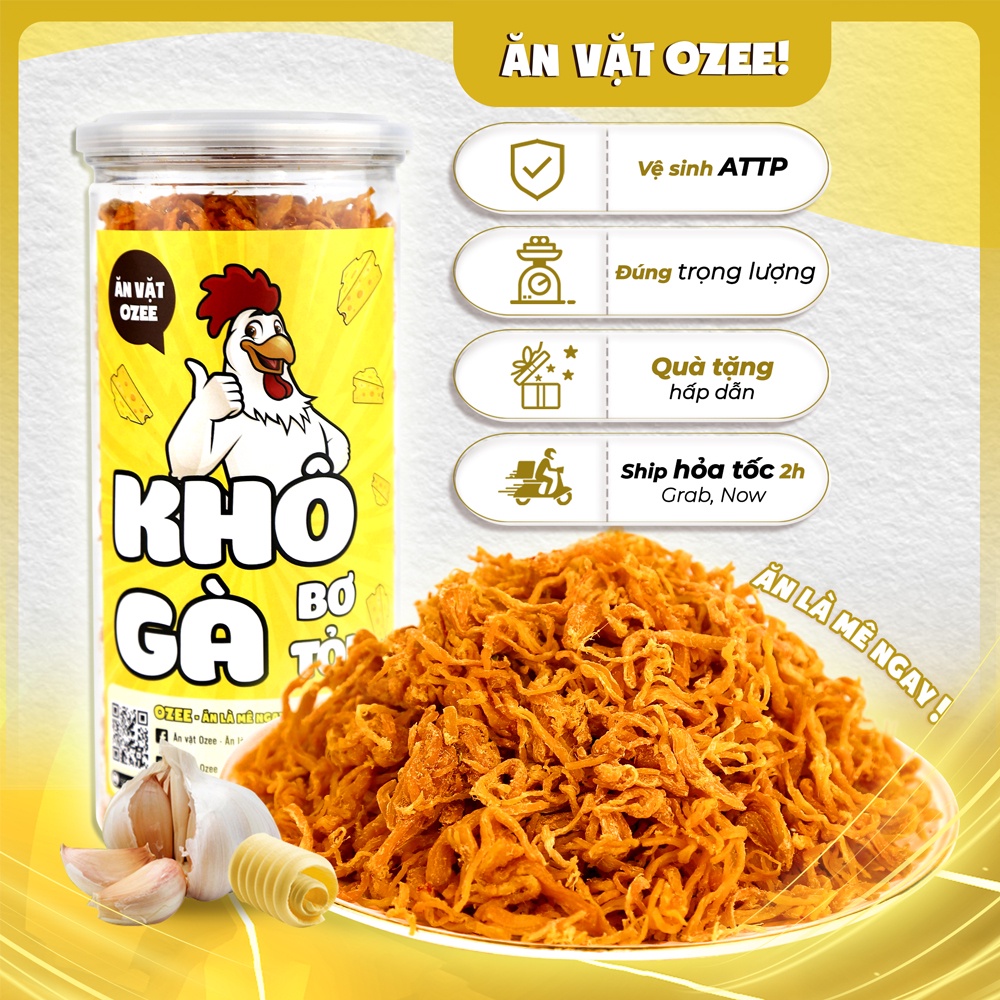 [Mã 12FMCGSALE1 giảm 10% đơn 250K] Khô gà bơ tỏi hộp Ozee 300g siêu ngon đồ ăn vặt Hà Nội