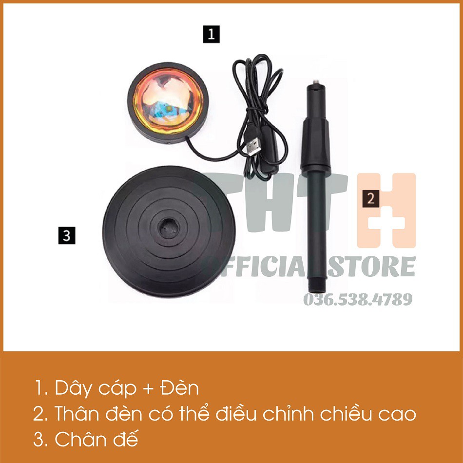 [4 In 1] Đèn Hoàng Hôn Đèn Sunset Sống Ảo - Chuyển Được 4 Màu Chiều cao 27cm, dây USB dài 1.2m, quay 180 độ