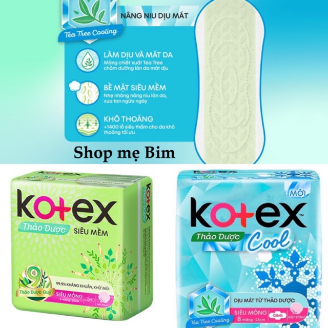 Băng vệ sinh Kotex thảo dược và maxcool siêu mỏng cánh, Kotex khô thoáng