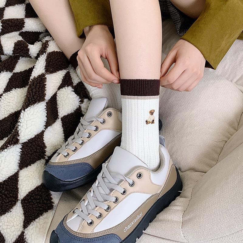 [HÀNG CÓ SẴN] TCC2 - Tất vớ cao cổ hoạ tiết kẻ ngang, gấu phong cách vintage Hàn Quốc