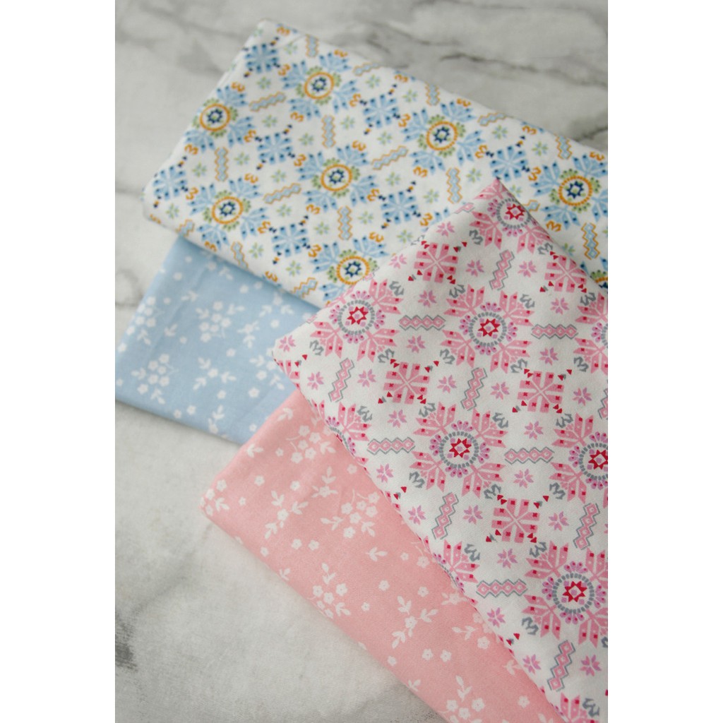 Vải cotton Màu Hồng Xanh Lam Họa Tiết Bắc Âu Dùng May Vá Thủ Công diy