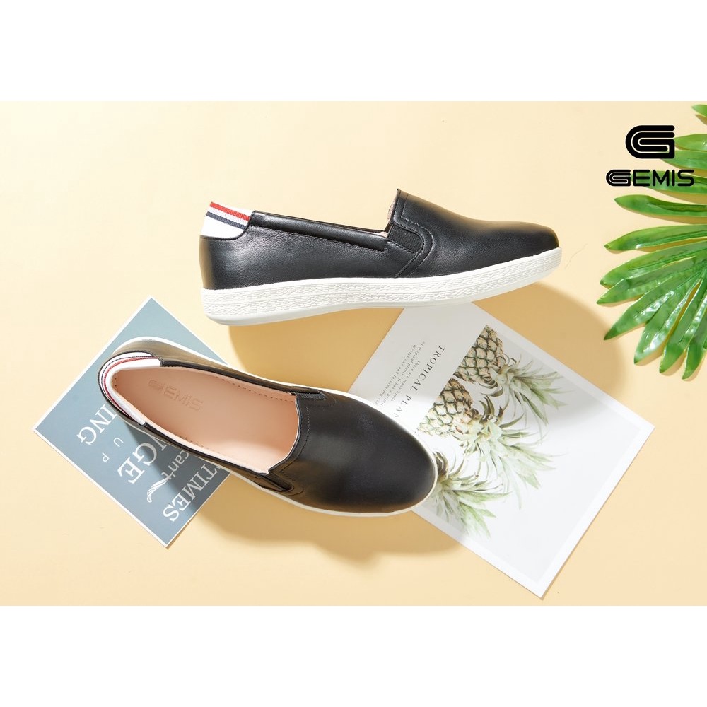 Giày slipon da bò 1cm GEMIS - GM00307 Đen/Trắng