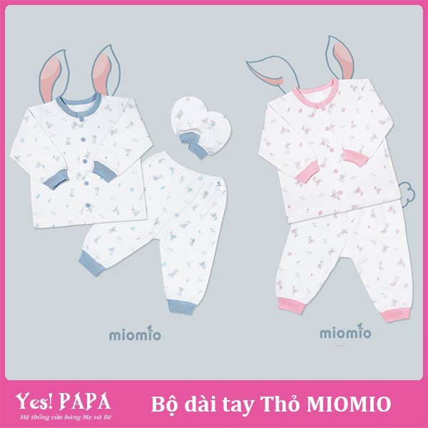 Bộ sơ sinh dài tay Miomio cài giữa mỏng