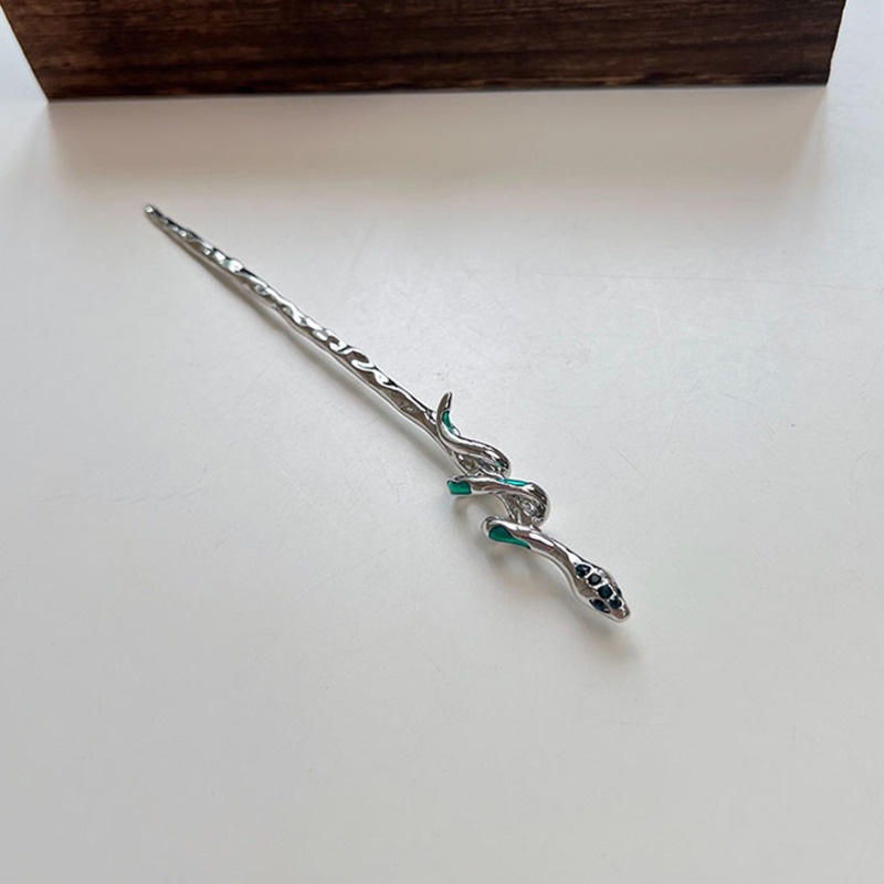 Kẹp tóc 19A1766 hình rắn bằng kim loại màu xanh lá phong cách sang trọng nhẹ nhàng đơn giản cá tính