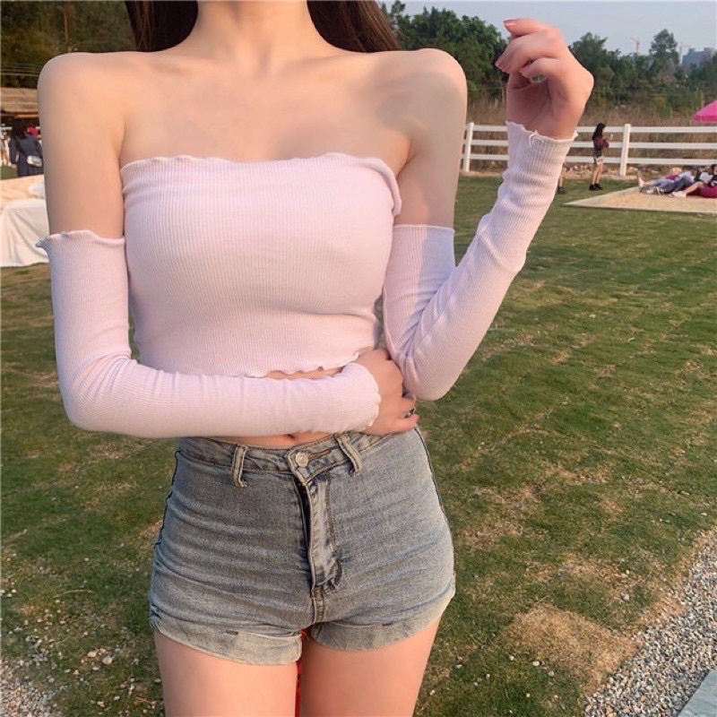 ÁO CROPTOP TRỄ VAI BODY TAY DÀI ĐI BIỂN CHẤT SIÊU MÁT