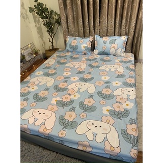 Bộ chăn ga Poly Set hè và Set Phao mẫu Thỏ Hoa Xanh