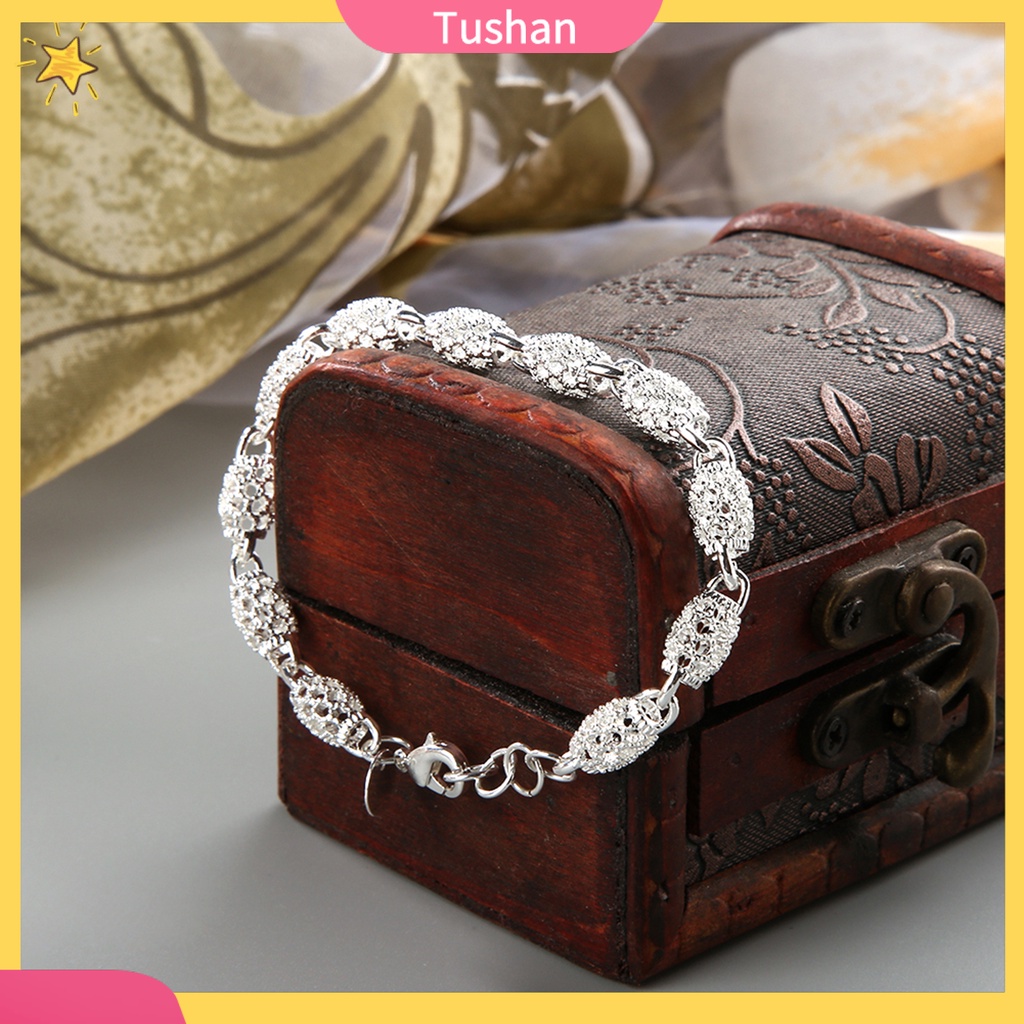 Vòng tay mạ bạc 925 dạng dây xích đính đá xinh xắn