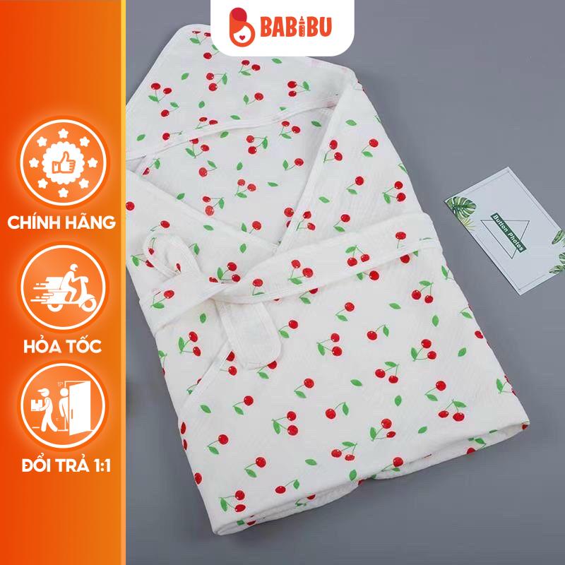 Chăn Ủ Xô 4 Lớp Có Mũ Có Đai KT  90x90cm Muslin Hàng Cao Cấp 90x90cm Babibu - CUX