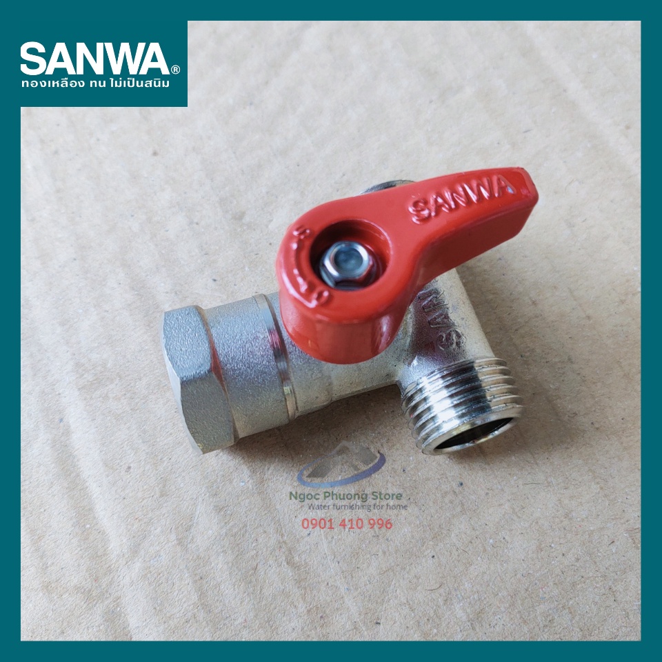 Van khóa, van bi Sanwa chia 3 đường nước, 2 đầu ren ngoài 1 đầu ren trong 1/2"  BV15MFM