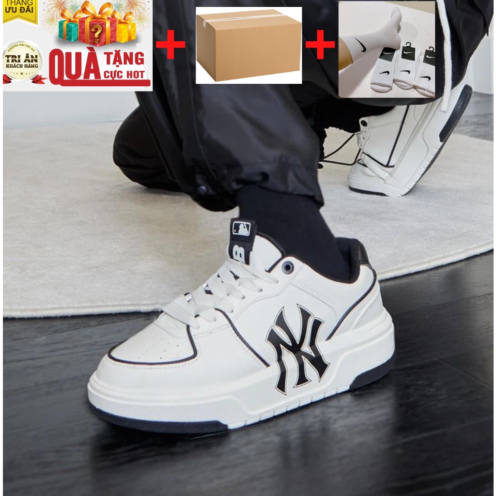 Giày MLB Chunky Liner White Black New York Yankees, Giày Thể Thao Nam Nữ MLB NY Đủ 3 Màu Đế Tăng Chiều Cao 5cm