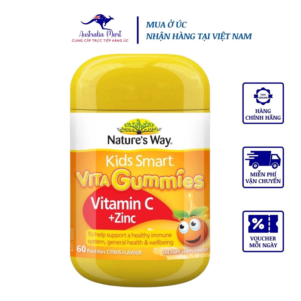 Kẹo Gum vitamin C và Kẽm Nature’s Way của Úc - Vita Gummies Vitamin C + Zinc Nature Way 60 viên