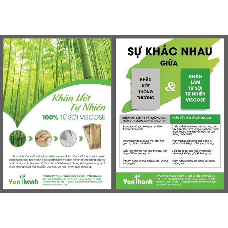 1 cái khăn ướt 100% tự nhiên cty Yến Thành
