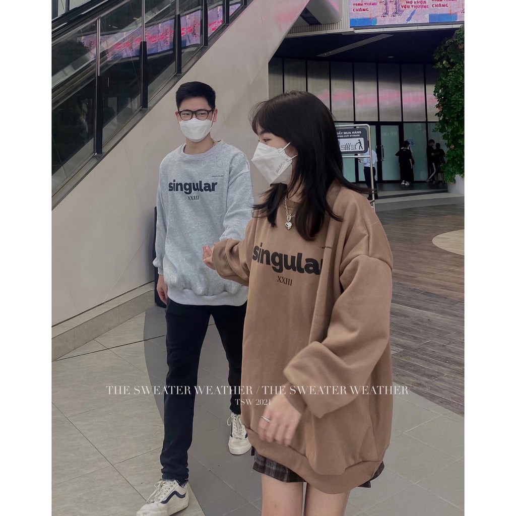 Áo sweater tay bồng SINGULAR form rộng mặc thu đông/ Áo đôi nam nữ cổ tròn dáng thụng 3 màu trẻ trung cá tính | BigBuy360 - bigbuy360.vn