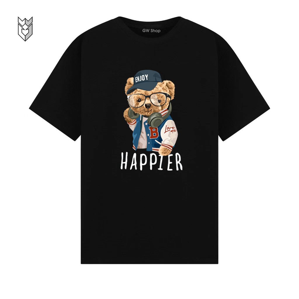 Áo thun unisex tay lỡ gấu Happier, áo phông nam nữ form rộng - GW Shop