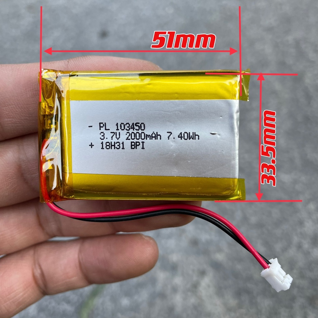 Pin Li-Po 3.7V 2000mAh Lithium Polymer cho điện thoại, loa Bluetooth, định vị GPS, Camera hành trìnhsẵn jack PH 2.0