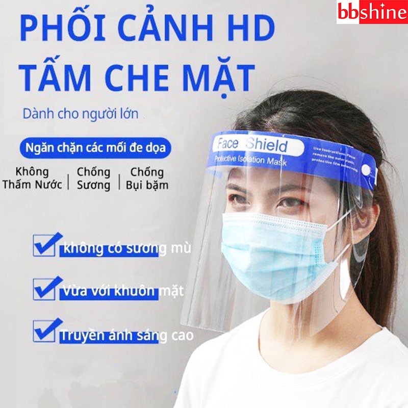 Kính chống giọt bắn, Kính chống dịch Face shield đệm mút xốp bảo vệ 3 chiều an toàn tiện lợi BBShine – K024