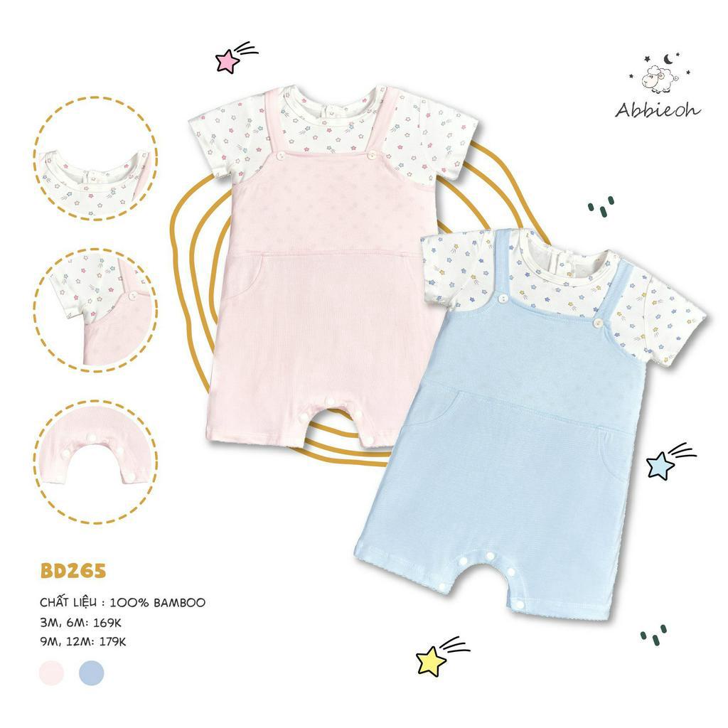 Bộ body cộc tay yếm túi giả hoạ tiết trẻ em Abbie Oh